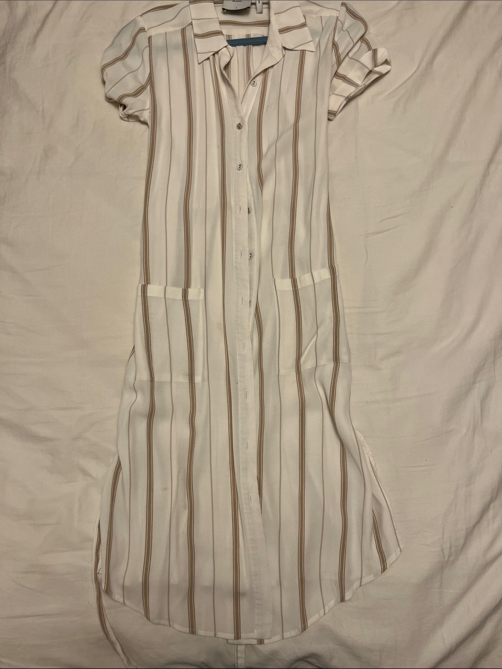 L'Academie Cream Tan Striped Shirt Midi Dress Size Small